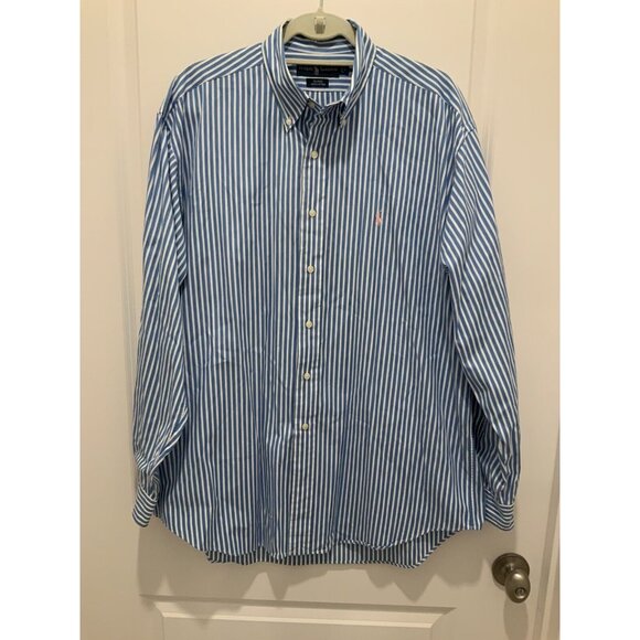 Ralph Lauren Button Down Shirt Large Blake Blue White Stripes - Picture 1 of 7